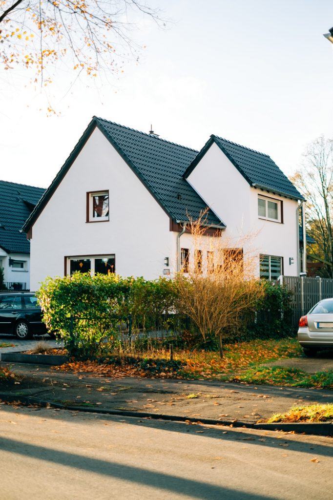 Street and houses in Marl stadt in Germany state of Nordrhein Westphalia