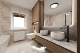 EG Beispiel Badezimmer1.1 - Saulheim: Stilvoller Bungalow mit 926 qm Grundstück, Gartenparadies, Feldrand !